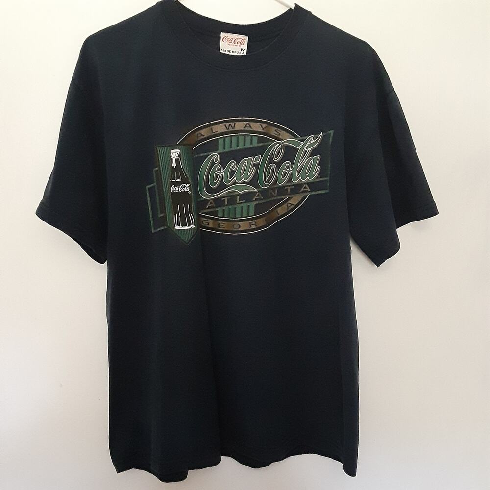 Vtg Coca-Cola Atlanta Georgia Graphic Blue T-Shirt Mens M Made USA Short Sleeve